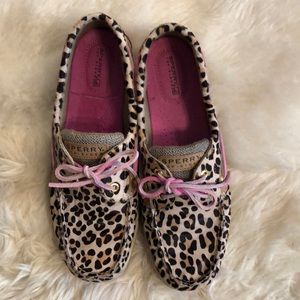 Sperry Topsider Leopard & Pink Dock Shoes Sz 10